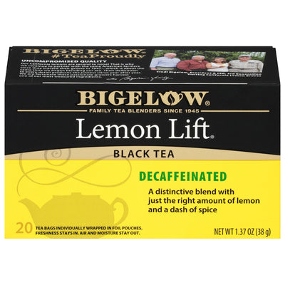 Front of Lemon Lift Decaf Tea box of 20 tea bags